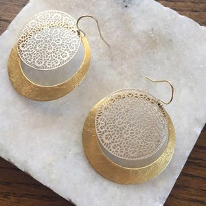 Silver and Gold Tone Disk Dangle Earrings